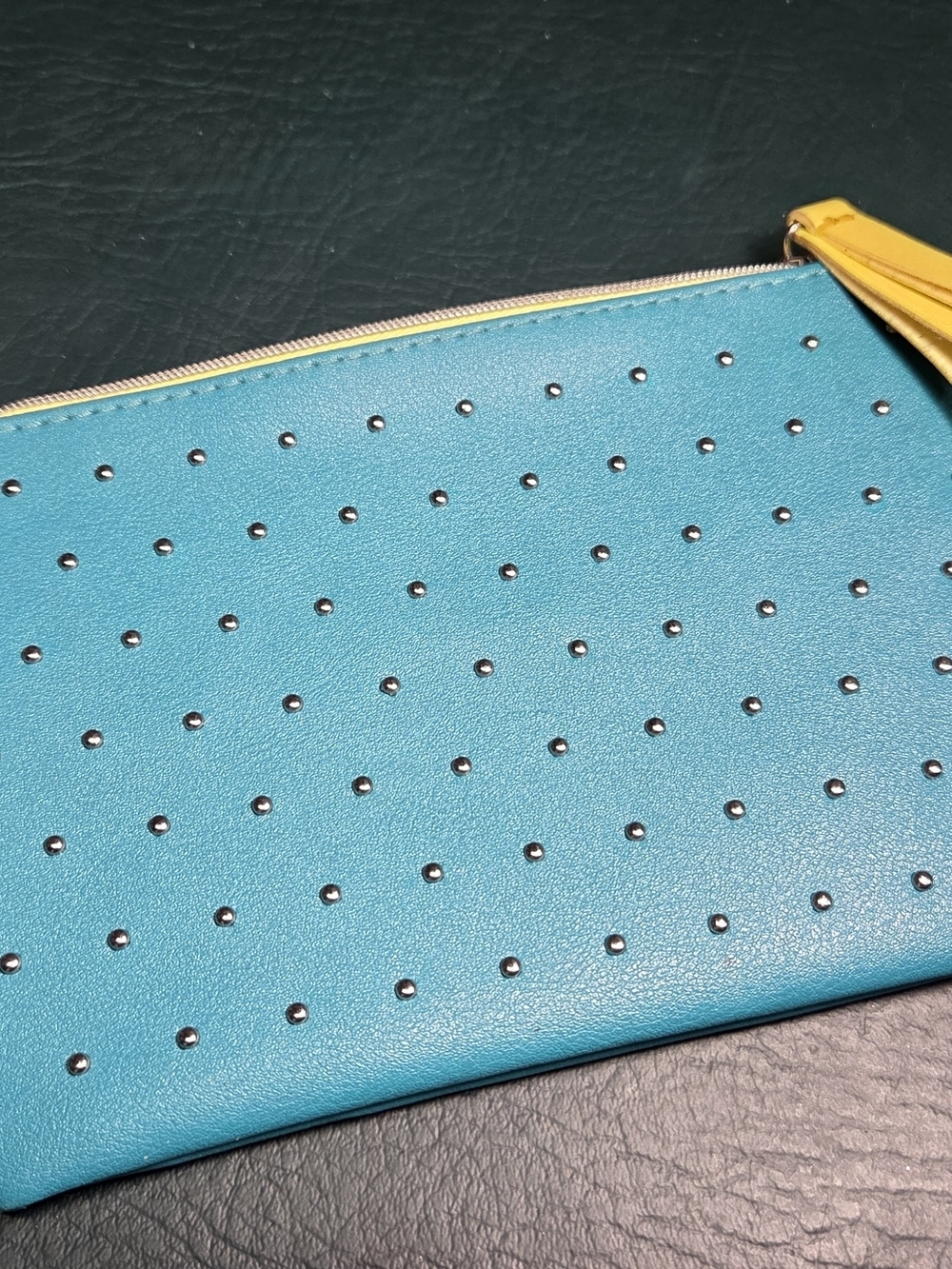 ipsy Turquoise Studded Cosmetic Pouch with Yellow Tassel